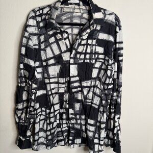 Versace Men's XL Vintage Black White Design Long Sleeve Button Up Shirt Designer
